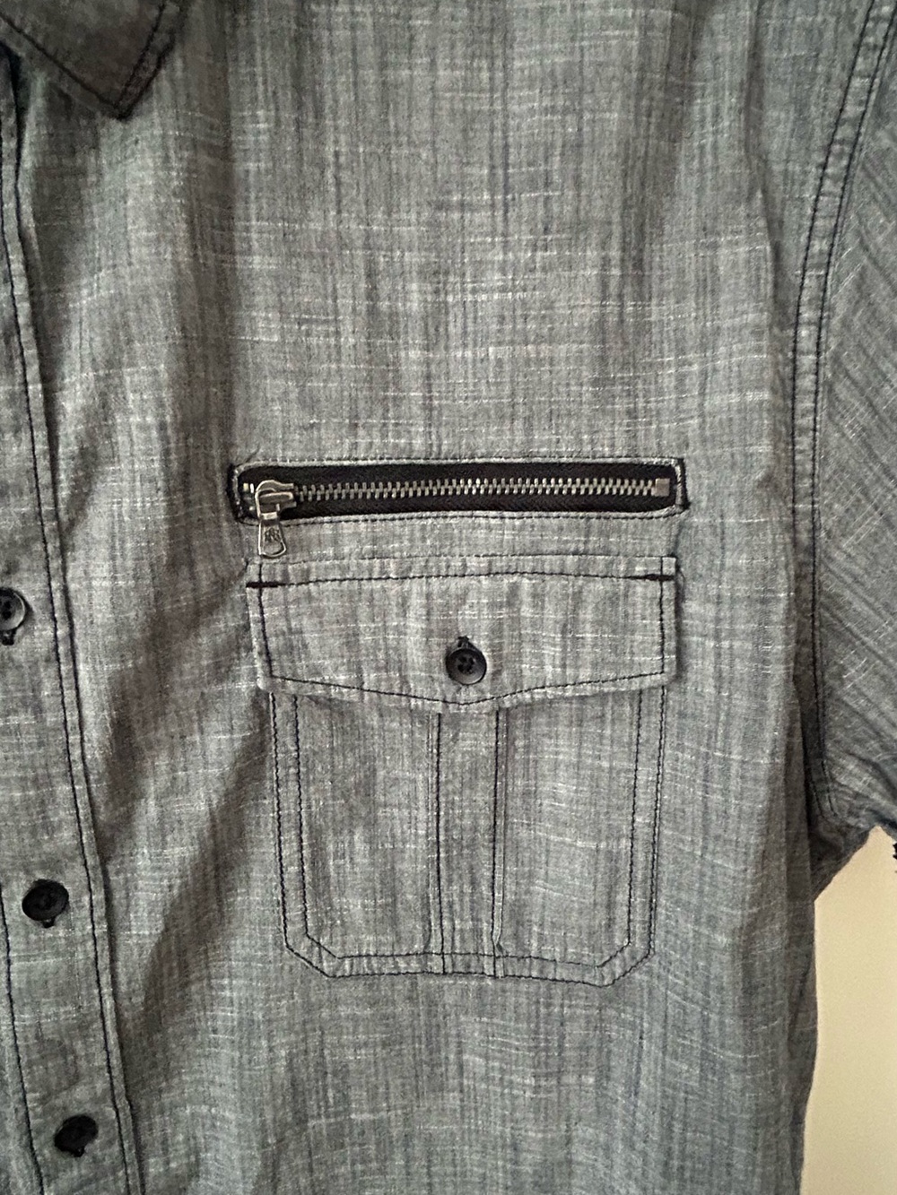 Rock & Republic Button Shirt Men's XXL Gray Short Sleeve Pocket‎ Collared - Picture 3 of 8